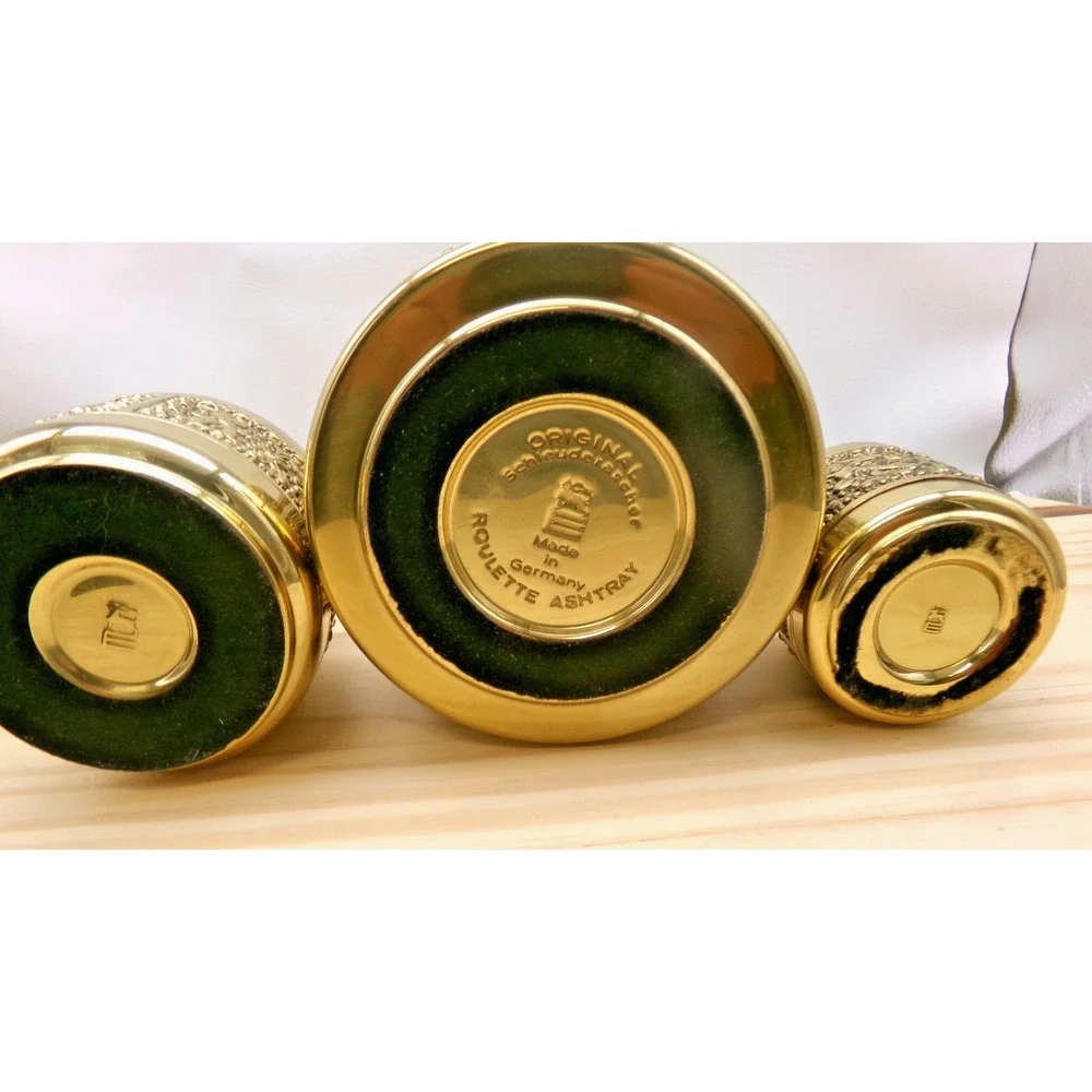 Erhard & Sohne Germany Brass Smokers Set Ashtray Lighter Cigarette Dispenser Vtg